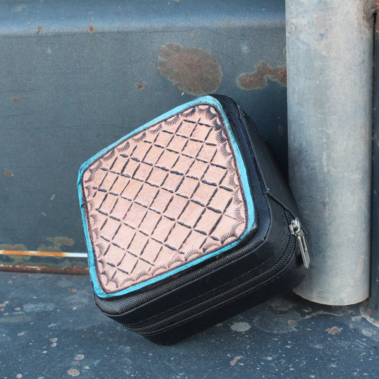 Tooled Leather Travel Jewelry Case