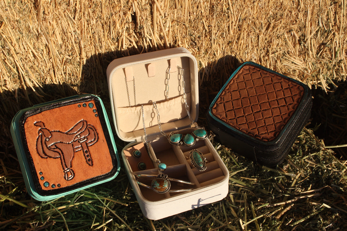 Tooled Leather Travel Jewelry Case