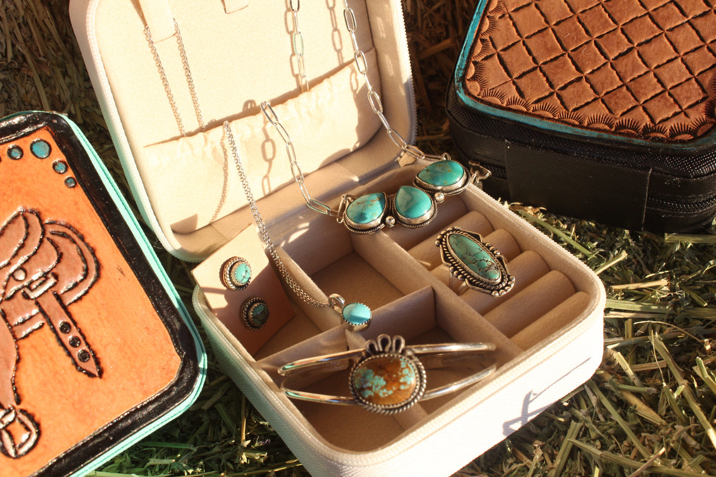 Tooled Leather Travel Jewelry Case