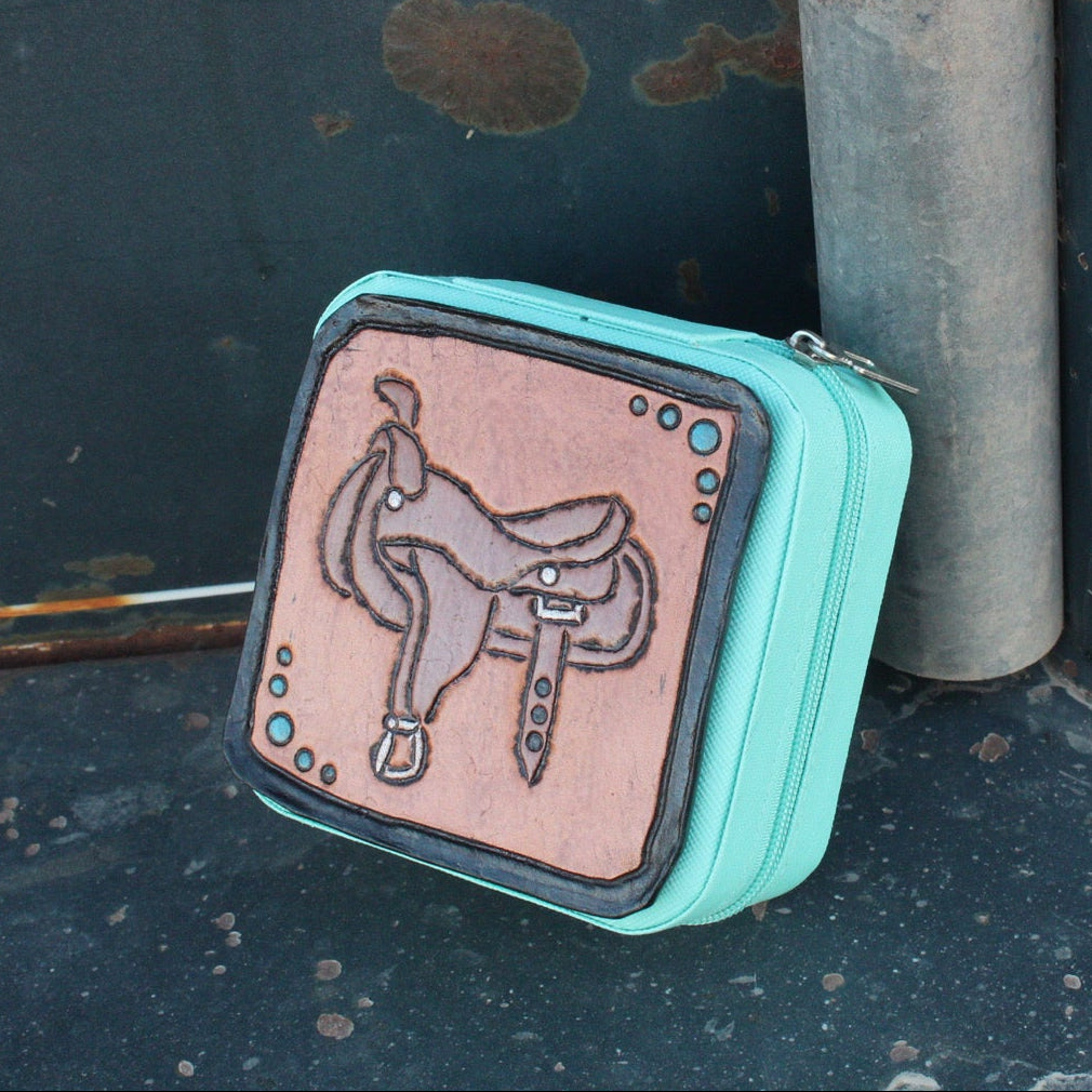 Tooled Leather Travel Jewelry Case