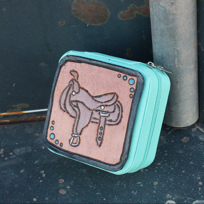 Tooled Leather Travel Jewelry Case